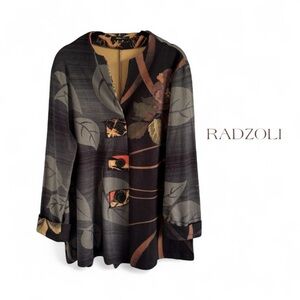 RADZOLI ART TO WEAR LEAF PRINT 3 BUTTON TOP JACKET SZ M